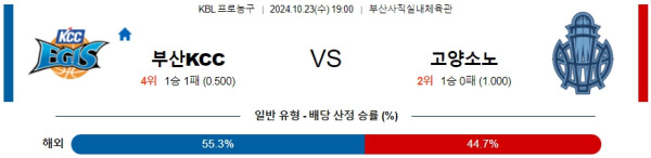 부산KCC 고양소노 【 KBL 】분석 스포츠중계 20241023