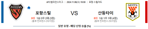 포항 스틸러스 산둥 타이산 【 AFC챔피언스리그 】분석 스포츠중계 20241106