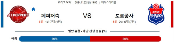 페퍼저축은행 한국도로공사 【 V-리그(여) 】분석 스포츠중계 20241122