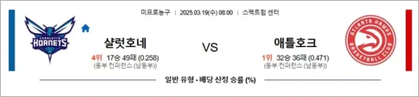 3월 19일 NBA 샬럿호네 vs 애틀호크