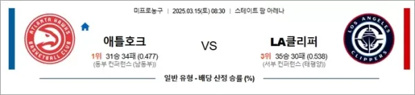 3월 15일 NBA 애틀호크 vs LA클리퍼