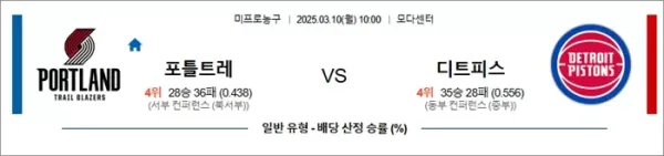 3월 10일 NBA 포틀트레 vs 디트피스