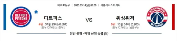 3월 14일 NBA 디트피스 vs 워싱위저