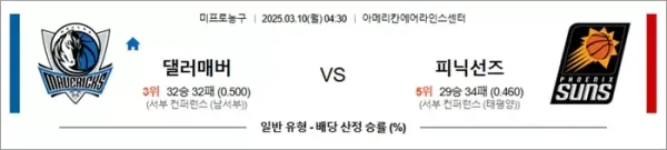 3월 10일 NBA 댈러매버 vs 피닉선즈