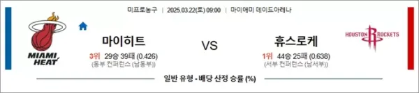 3월 22일 NBA 마이히트 vs 휴스로케