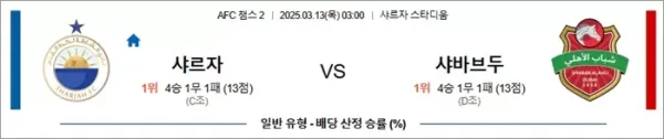 3월 13일 ACL2 샤르자 vs 샤바브두